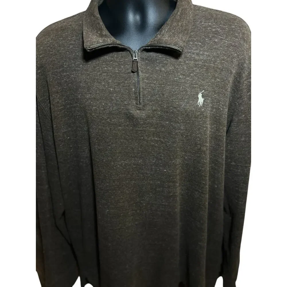 Polo Ralph‎ Lauren Sweater XL TG Brown Heather 1/4 Zip Estate Rib Pullover